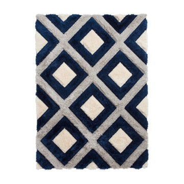 Olympia GR224 3D Geometric Plush Carved Hi-Lo Textured Soft Polyester Metallic Shimmer Shaggy Grey/Navy/Cream Rug-Think Rugs-Rug Love - The Most Loved Rug Store